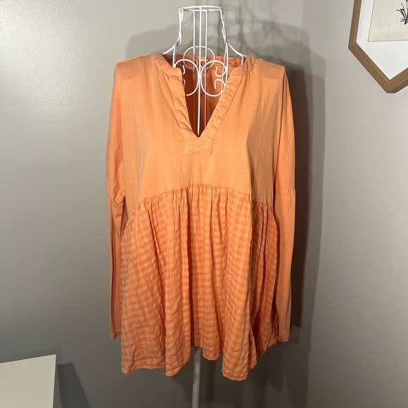 Anthropologie Pilcro Peplum Top Orange Long Sleeve Notch Neck Size S - Picture 2 of 5